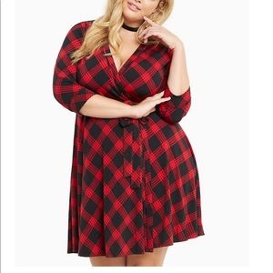 Torrid 00 Plaid Faux Wrap Dress